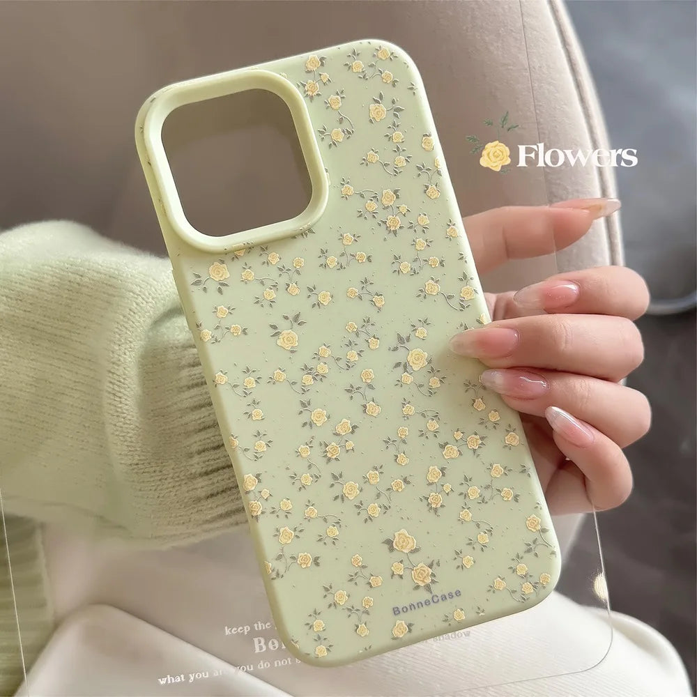 Flower Pattern Silicone Phone Case For iPhone 16 15 14 13 12 11 Pro Max Plus Shockproof Bumper Back Cover