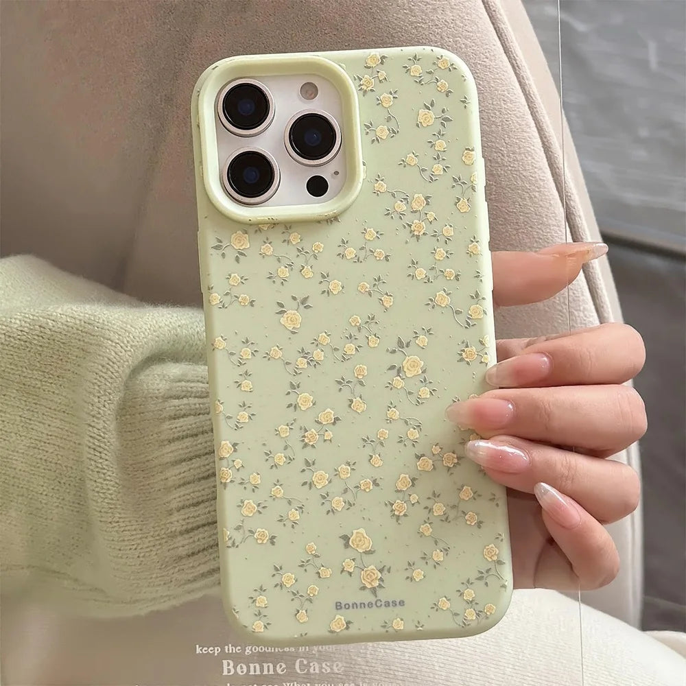 Flower Pattern Silicone Phone Case For iPhone 16 15 14 13 12 11 Pro Max Plus Shockproof Bumper Back Cover
